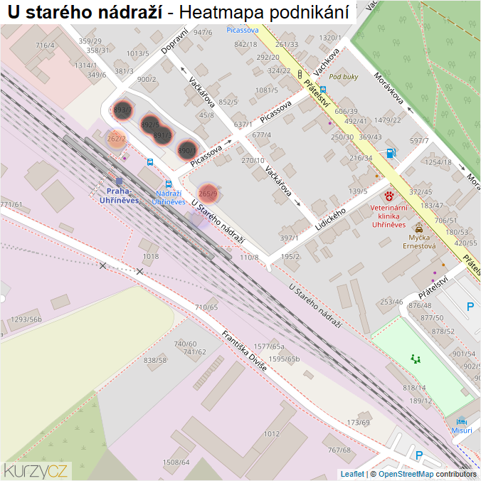 Mapa U starého nádraží - Firmy v ulici.