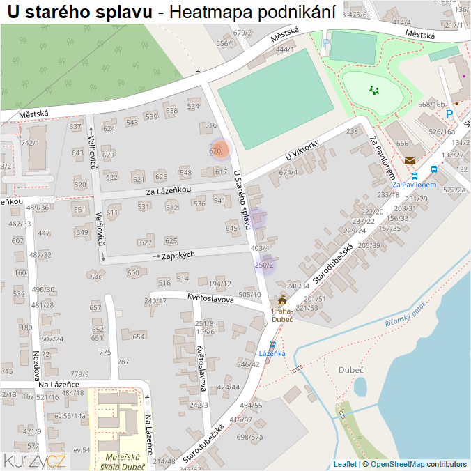 Mapa U starého splavu - Firmy v ulici.