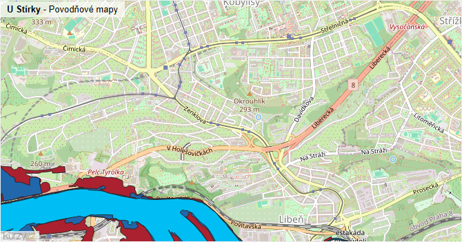 U Stírky - záplavové mapy stoleté vody
