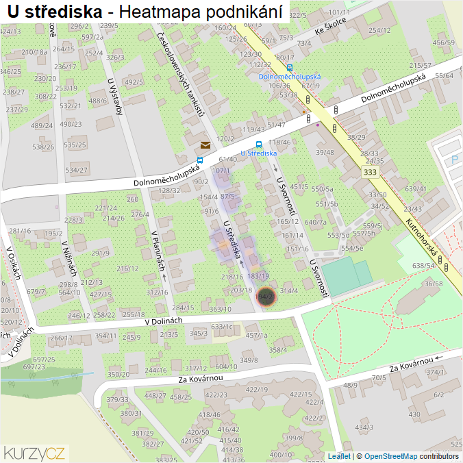 Mapa U střediska - Firmy v ulici.