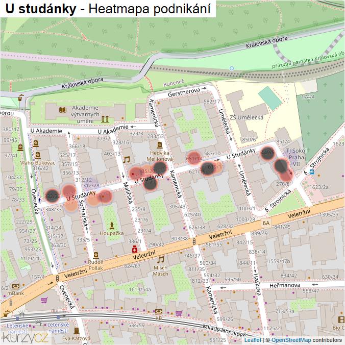 Mapa U studánky - Firmy v ulici.