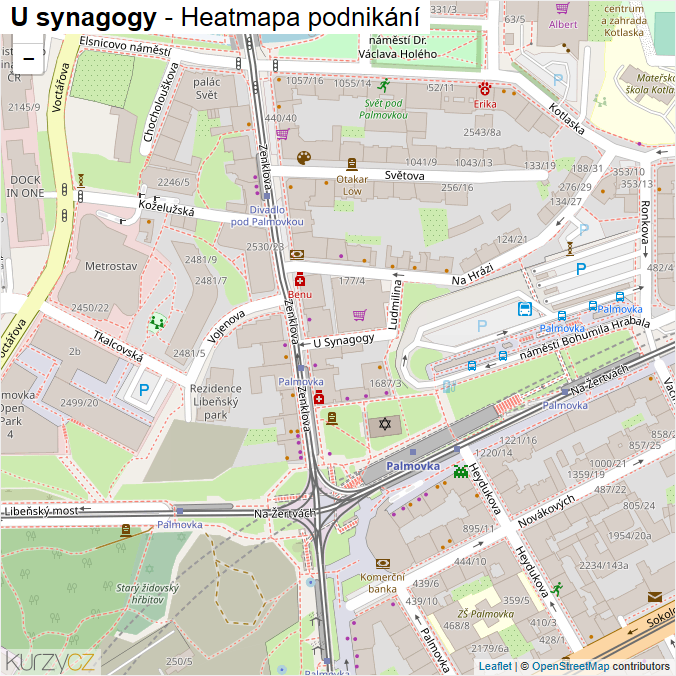 Mapa U synagogy - Firmy v ulici.