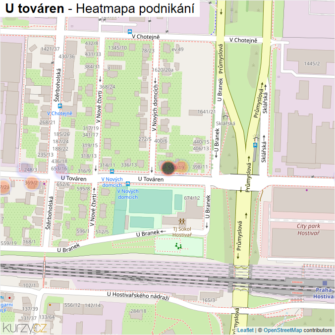 Mapa U továren - Firmy v ulici.