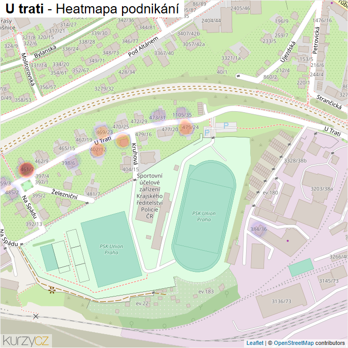 Mapa U trati - Firmy v ulici.