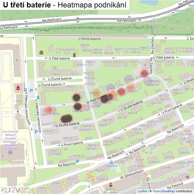 Mapa U třetí baterie - Firmy v ulici.