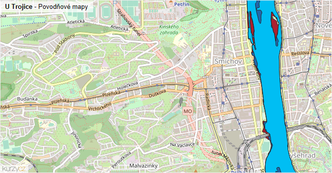U Trojice - záplavové mapy stoleté vody