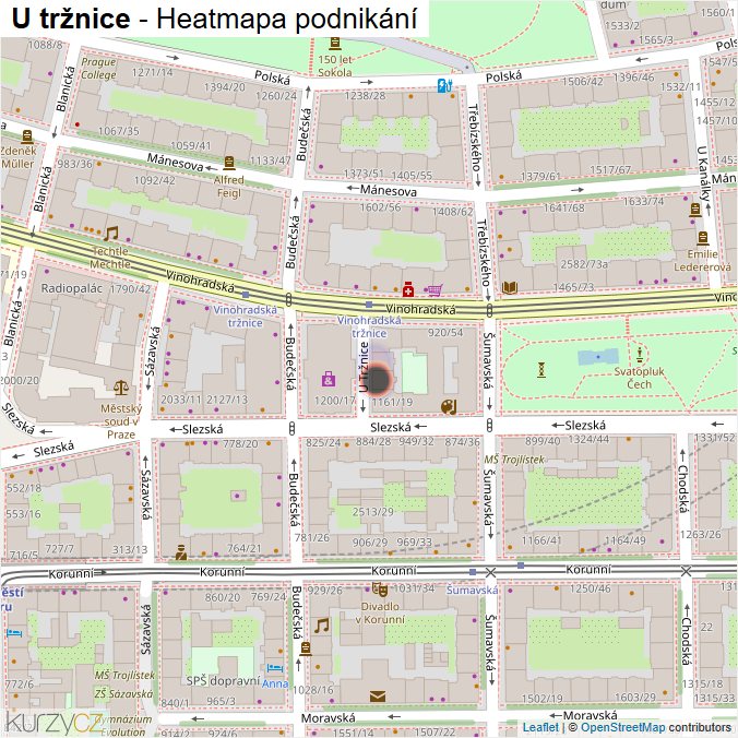 Mapa U tržnice - Firmy v ulici.