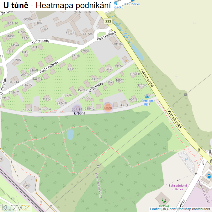 Mapa U tůně - Firmy v ulici.