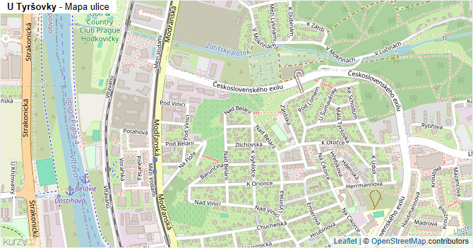 U Tyršovky - mapa ulice