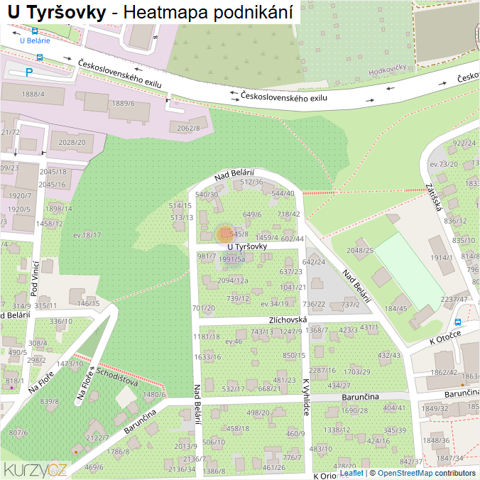 Mapa U Tyršovky - Firmy v ulici.