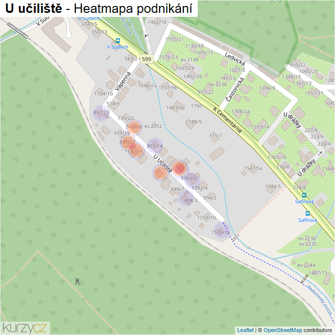 Mapa U učiliště - Firmy v ulici.