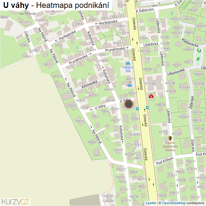 Mapa U váhy - Firmy v ulici.