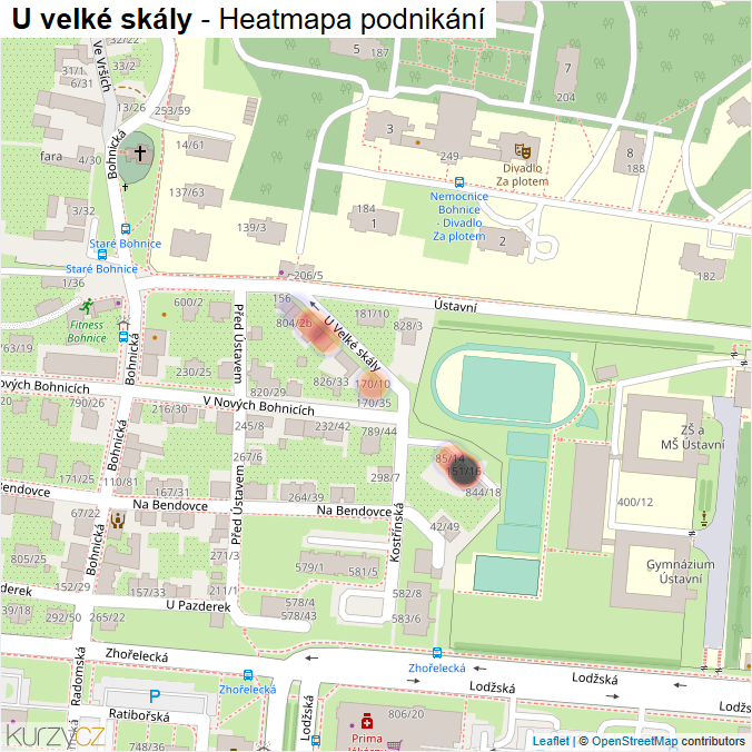 Mapa U velké skály - Firmy v ulici.