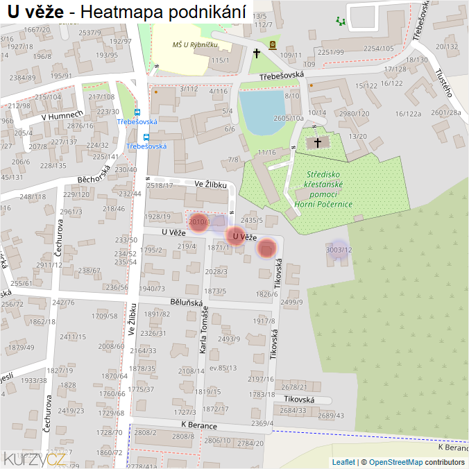 Mapa U věže - Firmy v ulici.