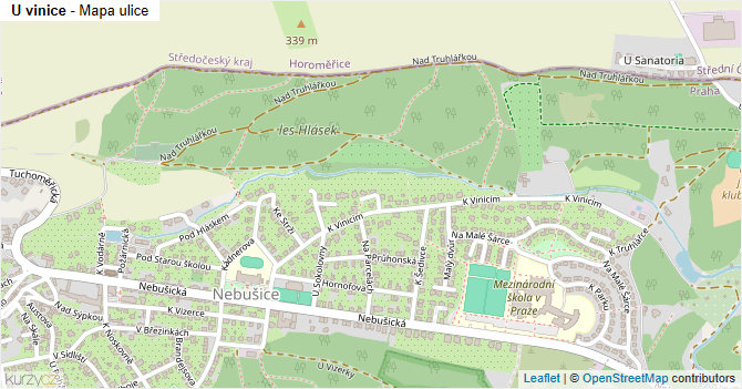 U vinice - mapa ulice