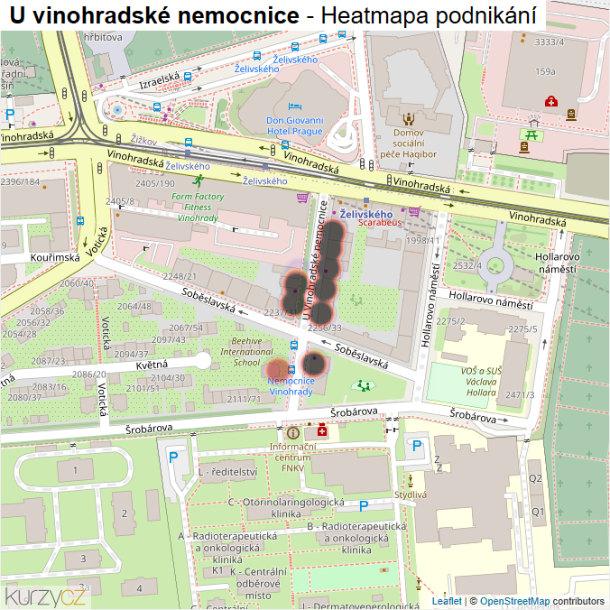 Mapa U vinohradské nemocnice - Firmy v ulici.