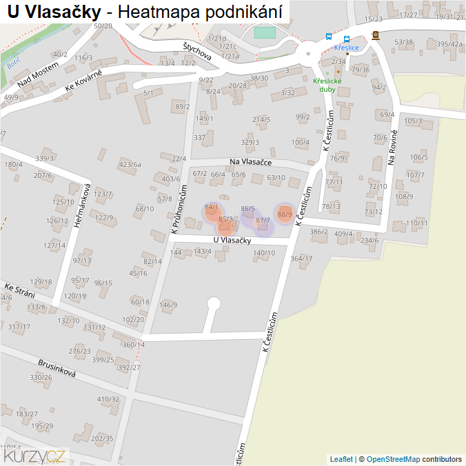 Mapa U Vlasačky - Firmy v ulici.