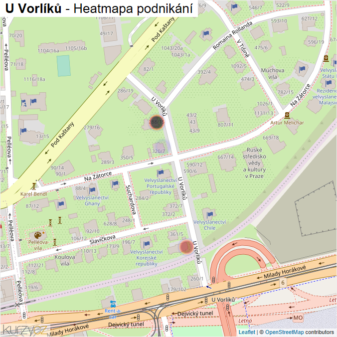 Mapa U Vorlíků - Firmy v ulici.