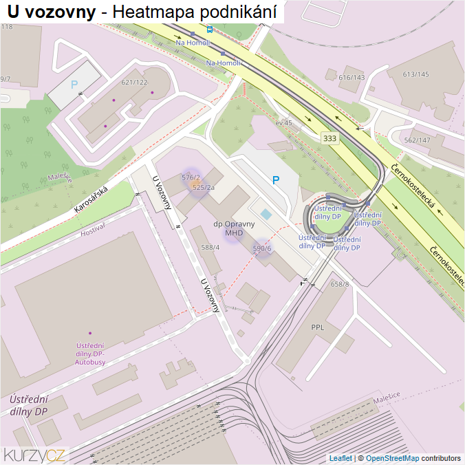 Mapa U vozovny - Firmy v ulici.