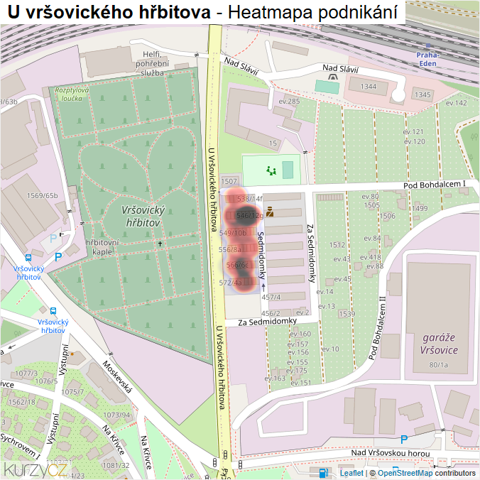 Mapa U vršovického hřbitova - Firmy v ulici.