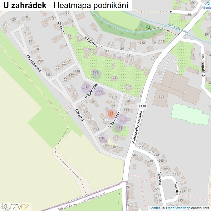 Mapa U zahrádek - Firmy v ulici.