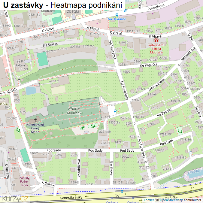 Mapa U zastávky - Firmy v ulici.
