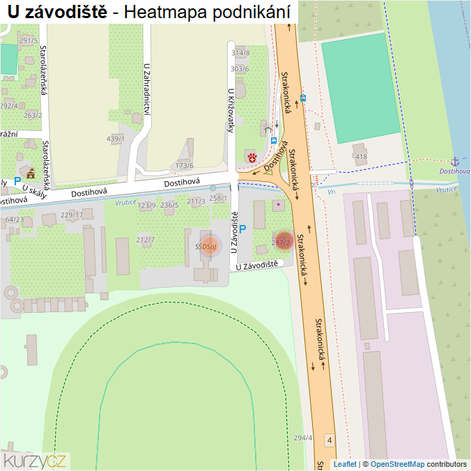 Mapa U závodiště - Firmy v ulici.