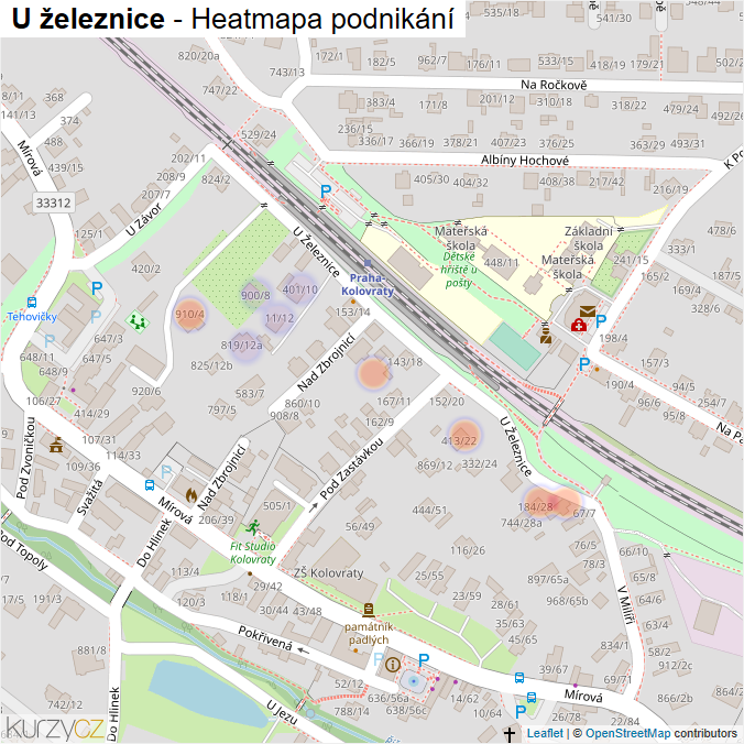 Mapa U železnice - Firmy v ulici.