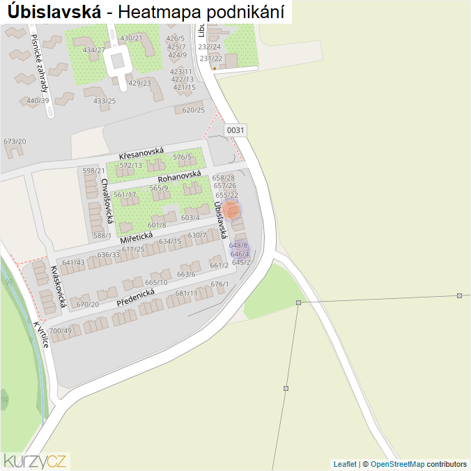Mapa Úbislavská - Firmy v ulici.