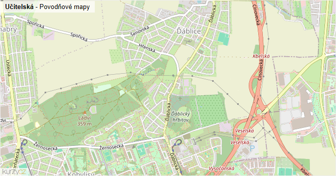 Učitelská - záplavové mapy stoleté vody