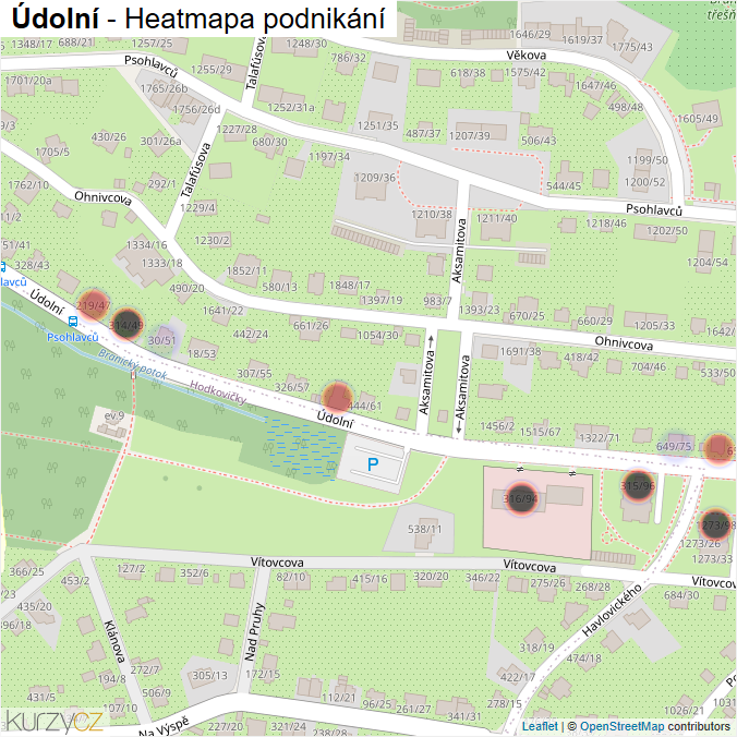 Mapa Údolní - Firmy v ulici.