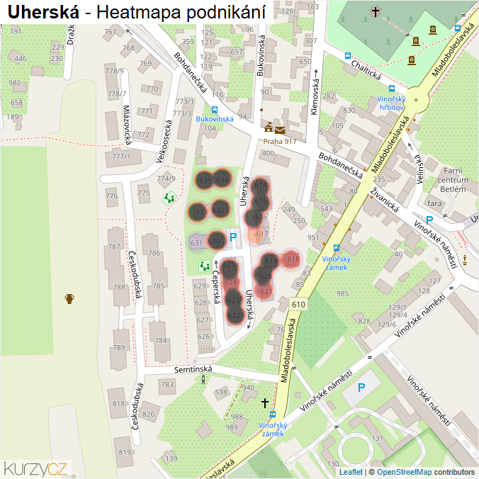 Mapa Uherská - Firmy v ulici.