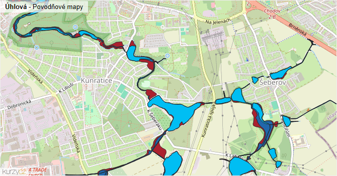 Úhlová - záplavové mapy stoleté vody