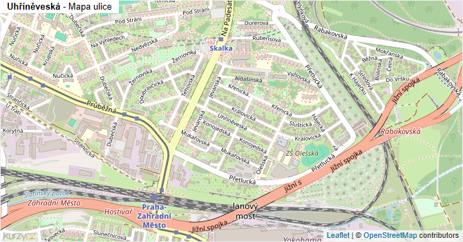 Uhříněveská - mapa ulice
