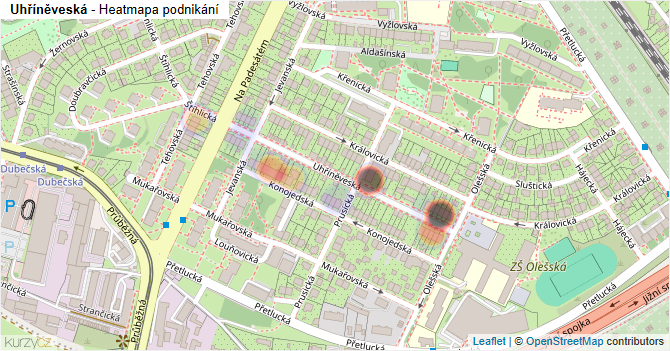 Uhříněveská - mapa podnikání