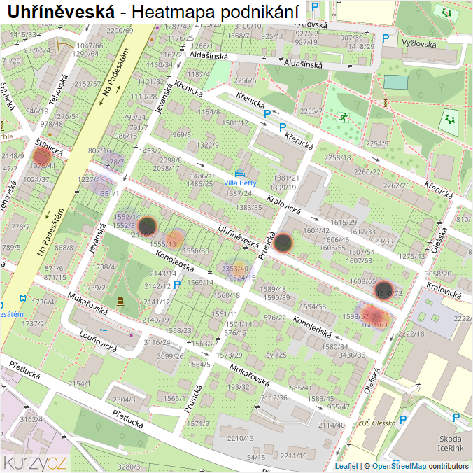 Mapa Uhříněveská - Firmy v ulici.