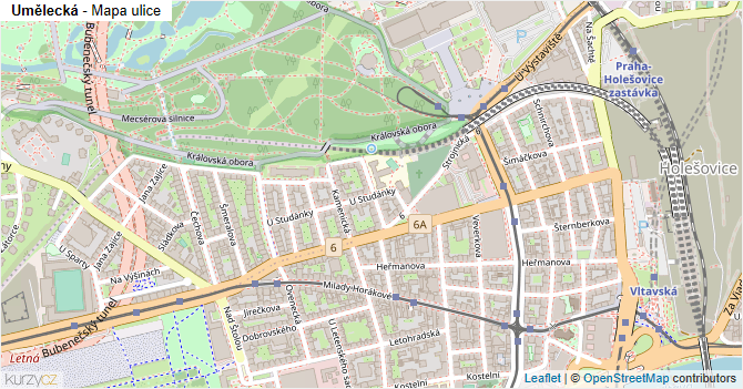Umělecká - mapa ulice