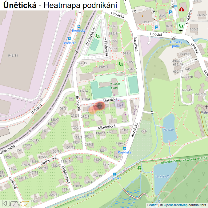 Mapa Únětická - Firmy v ulici.