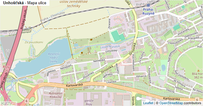 Unhošťská - mapa ulice