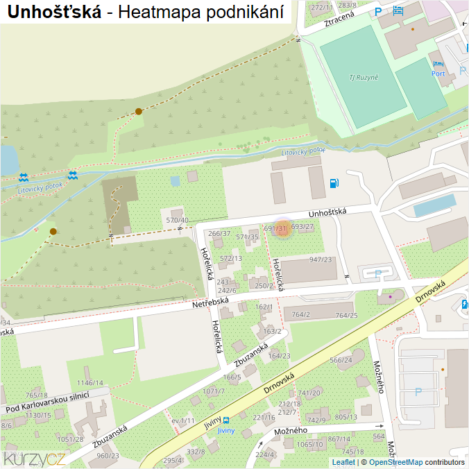 Mapa Unhošťská - Firmy v ulici.
