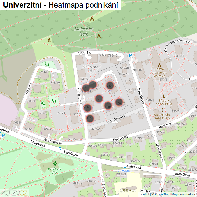 Mapa Univerzitní - Firmy v ulici.