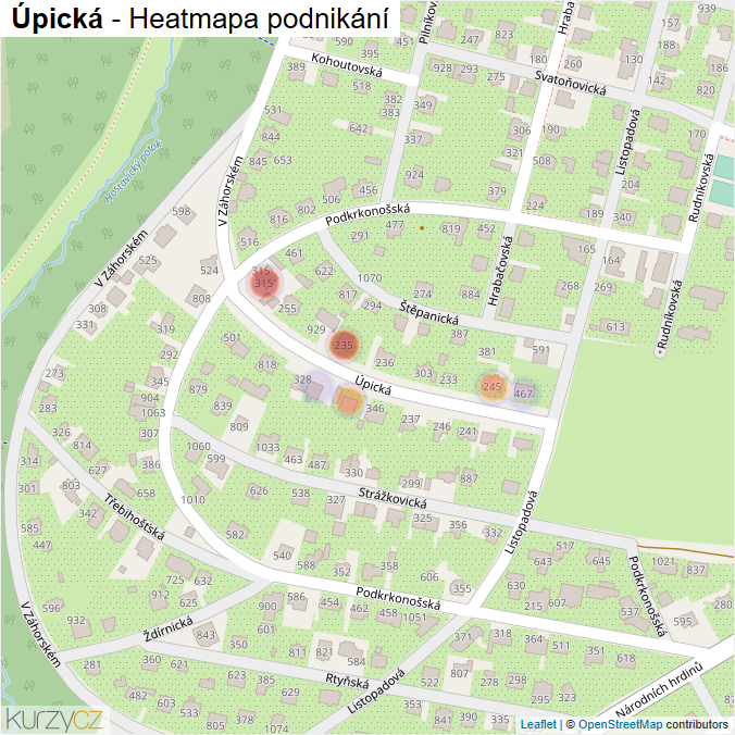 Mapa Úpická - Firmy v ulici.