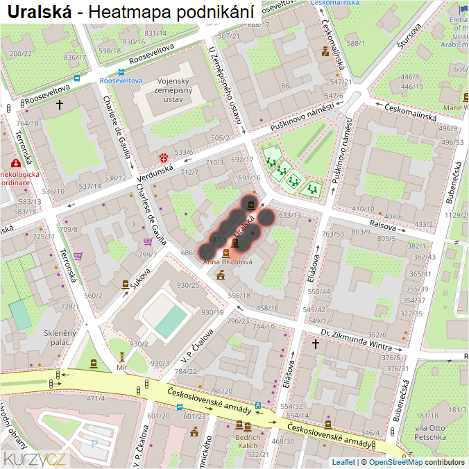 Mapa Uralská - Firmy v ulici.