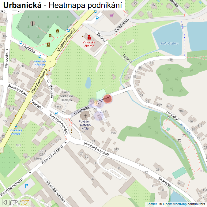 Mapa Urbanická - Firmy v ulici.
