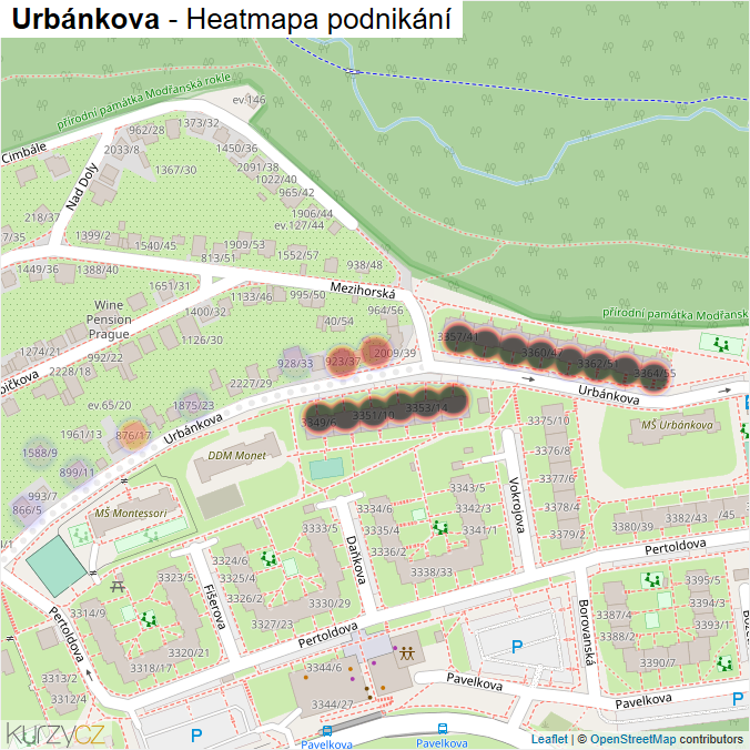 Mapa Urbánkova - Firmy v ulici.