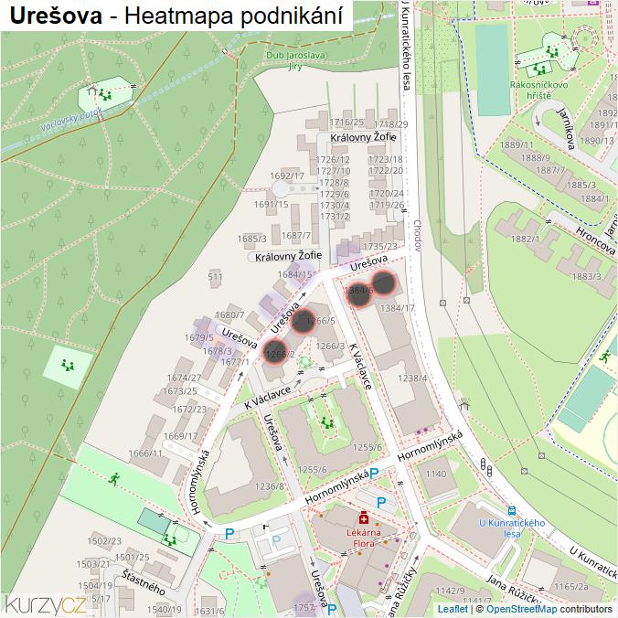 Mapa Urešova - Firmy v ulici.