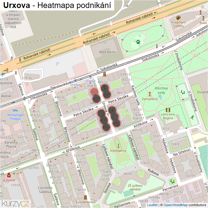 Mapa Urxova - Firmy v ulici.