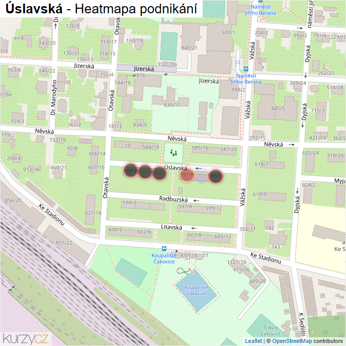 Mapa Úslavská - Firmy v ulici.