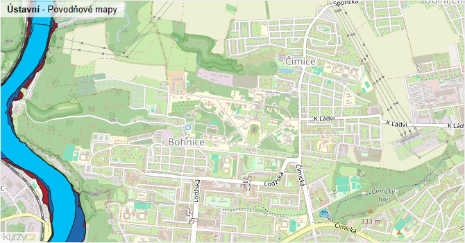 Ústavní - záplavové mapy stoleté vody