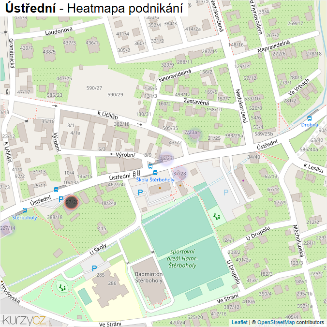 Mapa Ústřední - Firmy v ulici.